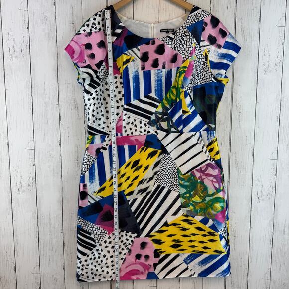 Samuel Dong Multicolor Funky Abstract Print Fitted Mini Dress Pockets Size Large - Picture 14 of 16